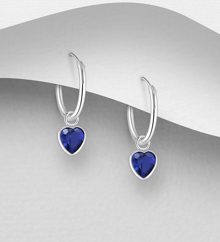 1068-1794 - Wholesale 925 Sterling Silver Hoop Earrings, Decorated with CZ Simulated Diamonds