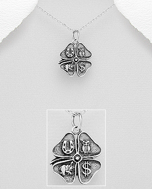 1076-185 - Wholesale 925 Sterling Silver Clover and Elephant and Horseshoes and Owl Pendant
