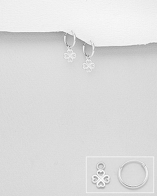 1076-227 - Wholesale 925 Sterling Silver Clover Hoop Earrings