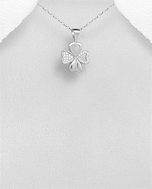 1076-281 - Wholesale 925 Sterling Silver Clover Pendant Decorated With CZ