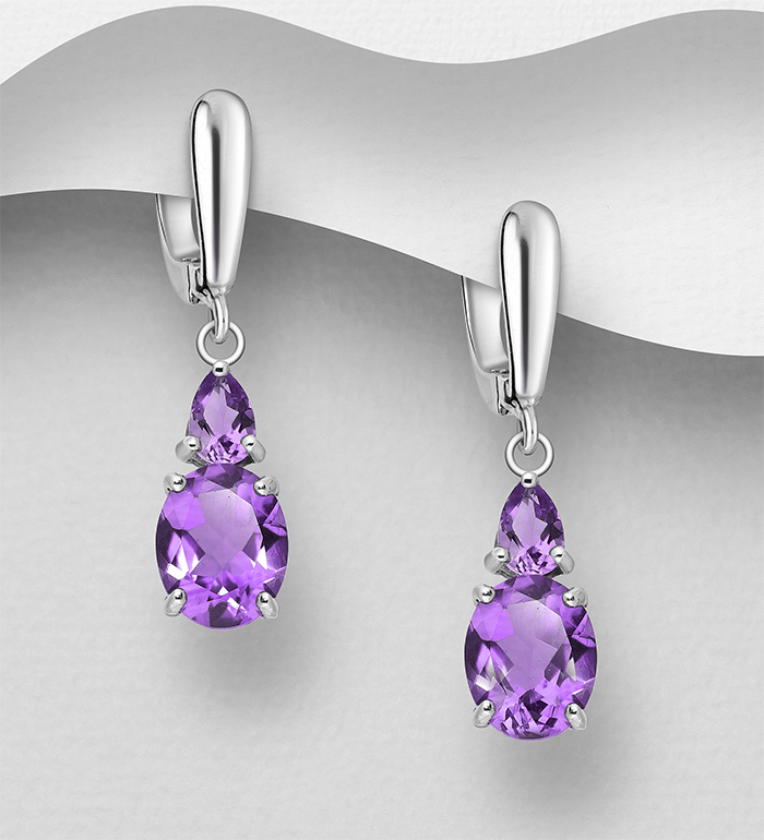 1181-3166 - La Preciada - Wholesale 925 Sterling Silver Omega Lock Earrings, Decorated with Various Gemstones