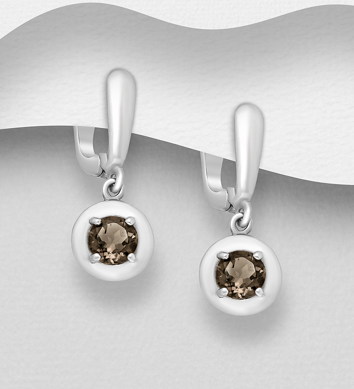 1181-3360 - La Preciada - Wholesale 925 Sterling Silver Omega Lock Earrings, Decorated with Various Gemstones