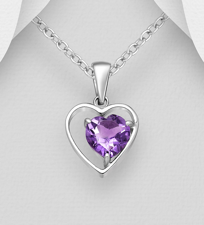 1181-3383 - La Preciada - Wholesale 925 Sterling Silver Heart Pendant, Decorated with Various Gemstones