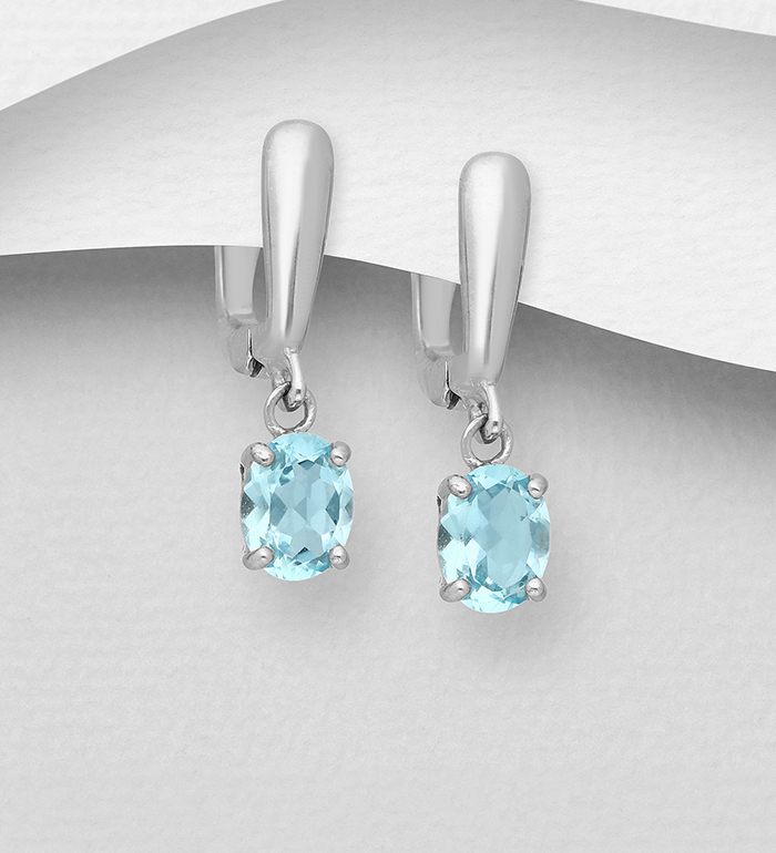 1181-3719 - La Preciada - Wholesale 925 Sterling Silver Solitaire Omega Lock Earrings Decorated with Various Gemstones