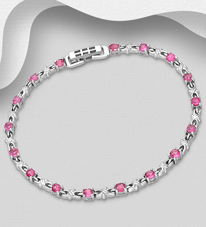 1181-4268 - Wholesale La Preciada - 925 Sterling Silver Bracelet, Decorated with Pink Tourmaline 