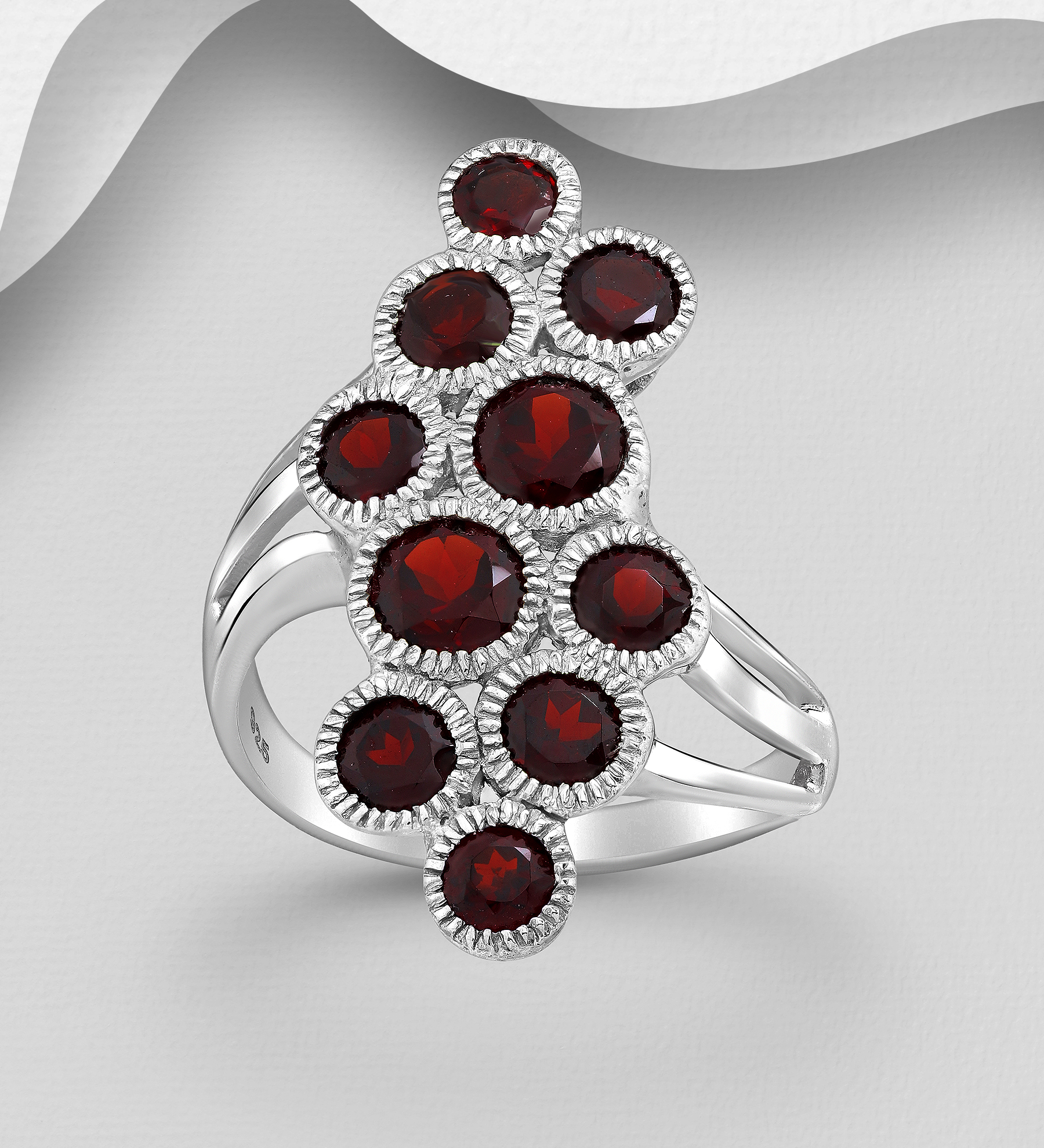 1181-944 - La Preciada - Wholesale 925 Sterling Silver Ring, Decorated with Various Gemstones, Gemstone Colors may Vary.
