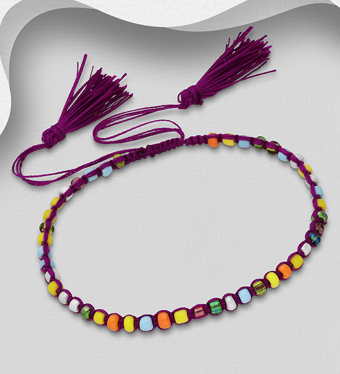 1333-693A - Wholesale Hand-Made Adjustable Tassel Bracelet Beaded With Seed Beads