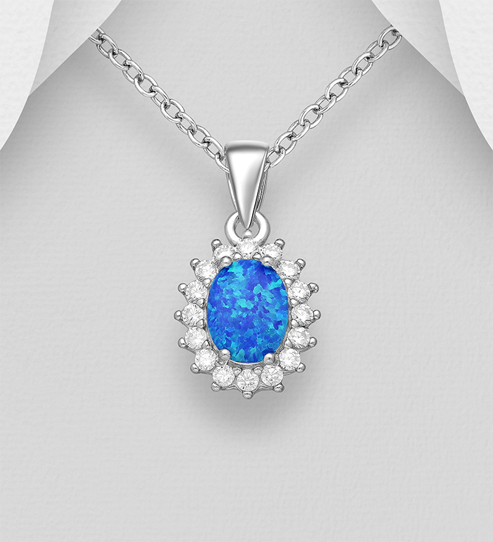 1479-1131 - Wholesale 925 Sterling Silver Pendant Decorated With CZ and Lab-Created Opal