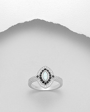 1479-990 - Wholesale 925 Sterling Silver Ring Decorated With CZ and Lab-Created Opal