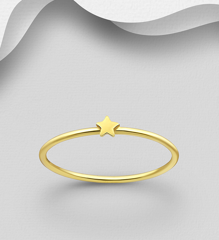 1535-573 - Wholesale 925 Sterling Silver Star Ring, Plated with 1 Micron Yellow Gold