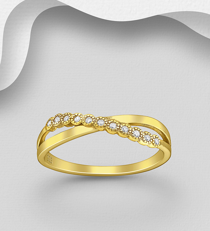 1535-710 - Wholesale 925 Sterling Silver Ring Decorated with CZ Simulated Diamonds, Plated with 1 Micron 18K Yellow Gold