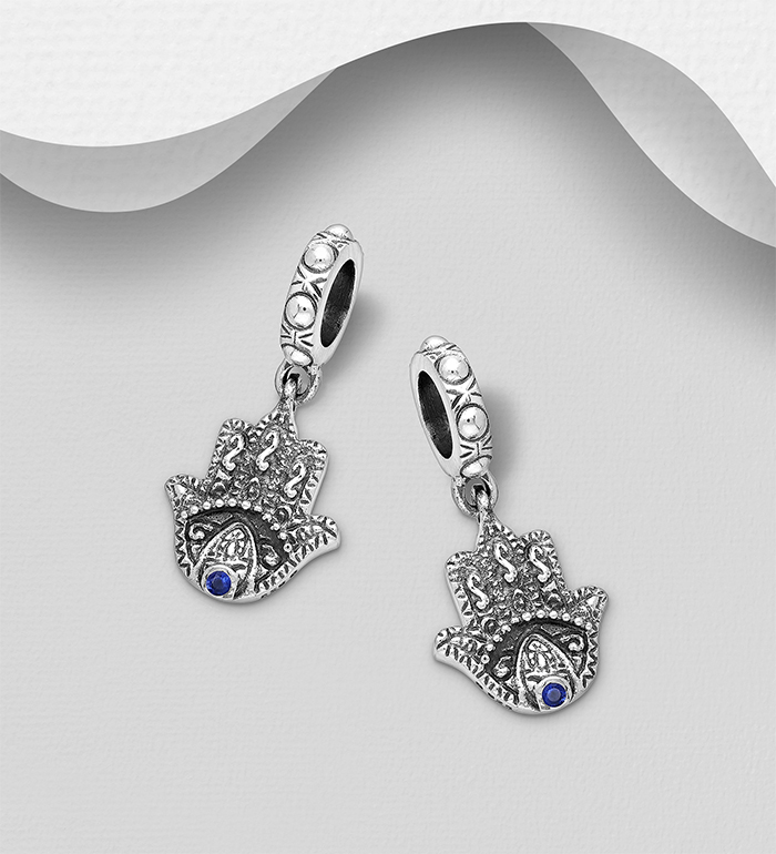 1559-259 - Wholesale 925 Sterling Silver Hamsa Bead-Charm