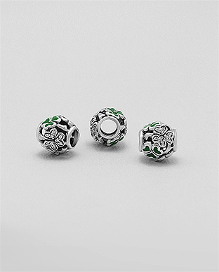 1559-383 - Wholesale 925 Sterling Silver Shamrock Bead Decorated With Colored Enamel & CZ