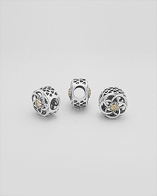 1559-402 - Wholesale 925 Sterling Silver Bead Decorated With CZ