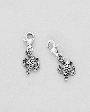 1559-442 - Wholesale 925 Sterling Silver Oxidized Turtle Charm