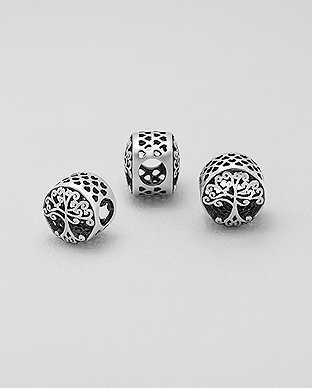 1559-478 - Wholesale 925 Sterling Silver Oxidized Tree of Life And Heart Bead