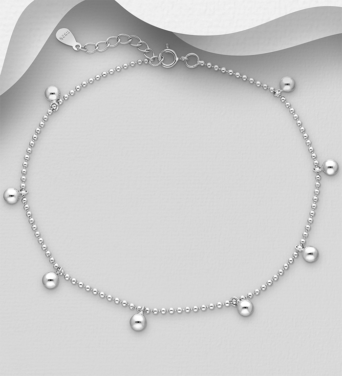 1562-246 - Wholesale 925 Sterling Silver Ball Anklet