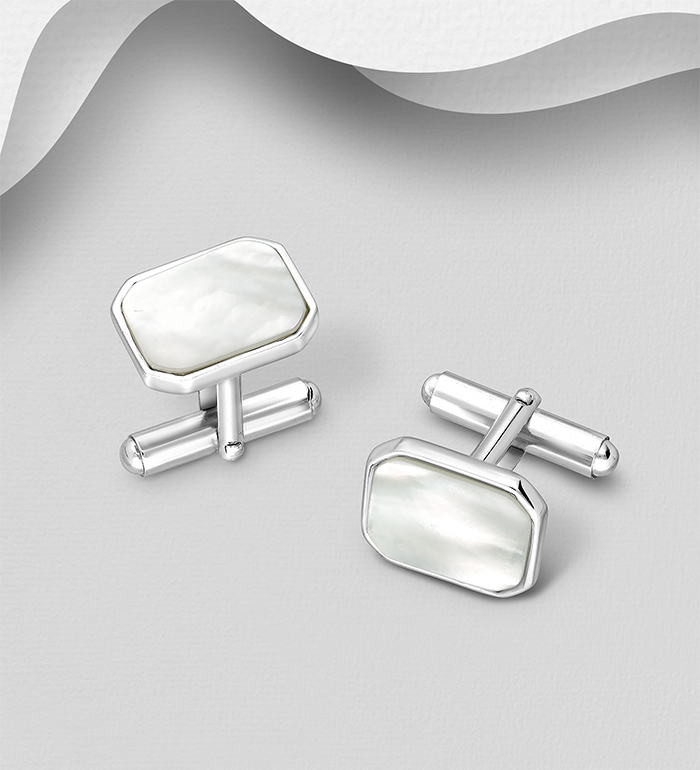 1563-263 - Wholesale 925 Sterling Silver Cuff Links Decorated With Shell