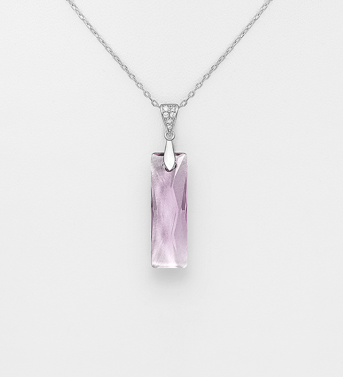 1581-20 - Sparkle by 7K - Wholesale 925 Sterling Silver Necklace Decorated with CZ Simulated Diamonds and Fine Austrian Crystal