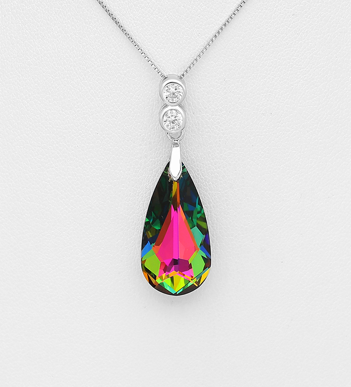 1583-127 - Sparkle by 7K - Wholesale 925 Sterling Silver Necklace Decorated with CZ Simulated Diamonds and Fine Austrian Crystal