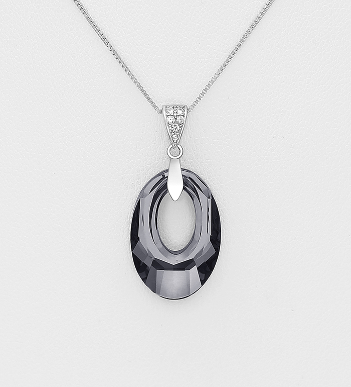 1583-135 - Sparkle by 7K - Wholesale 925 Sterling Silver Necklace Decorated with CZ Simulated Diamonds and Fine Austrian Crystal