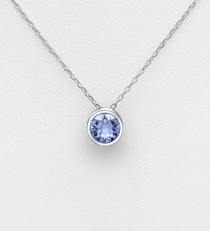 1583-160 - Sparkle by 7K - Wholesale 925 Sterling Silver Solitaire Necklace Decorated with Fine Austrian Crystal