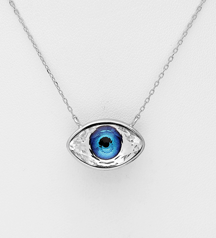 1583-348 - Sparkle by 7K - Wholesale 925 Sterling Silver Evil Eye Necklace Decorated with Fine Austrian Crystal