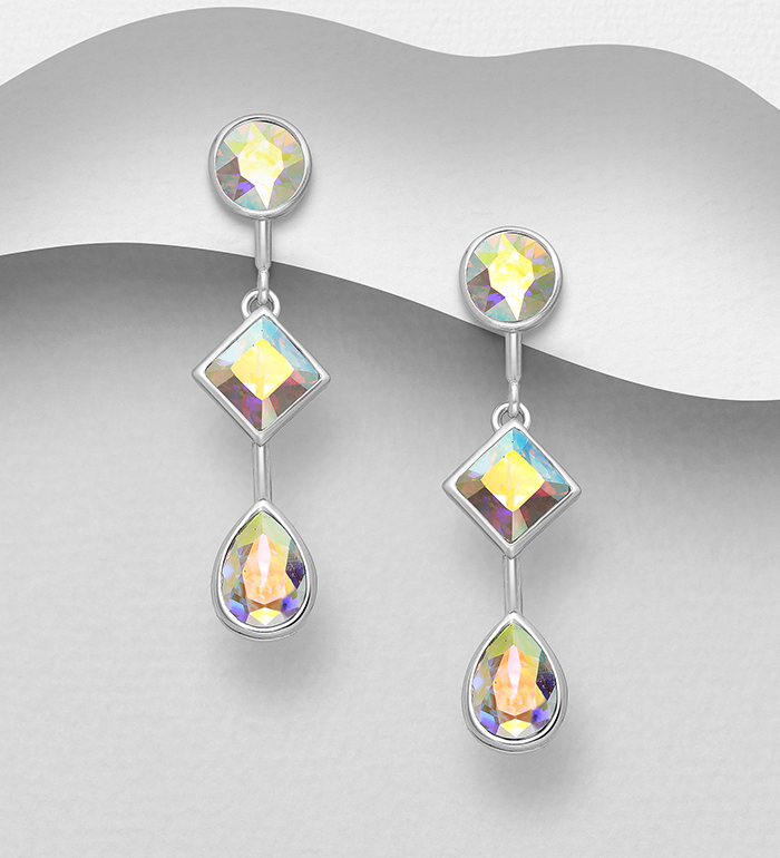 1583-361 - Sparkle by 7K - Wholesale 925 Sterling Silver Push-Back Earrings Decorated with Fine Austrian Crystal