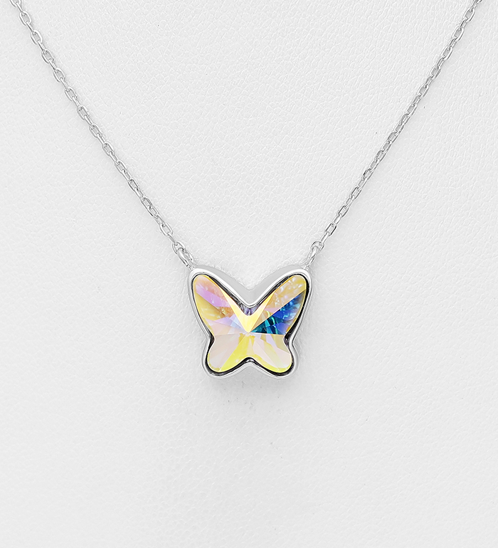 1583-420 - Sparkle by 7K - Wholesale 925 Sterling Silver Butterfly Necklace Decorated with Fine Austrian Crystal
