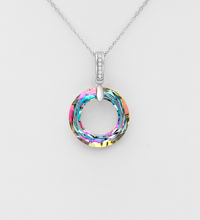 1583-44 - Sparkle by 7K - Wholesale 925 Sterling Silver Circle Necklace Decorated with CZ Simulated Diamonds and Fine Austrian Crystal