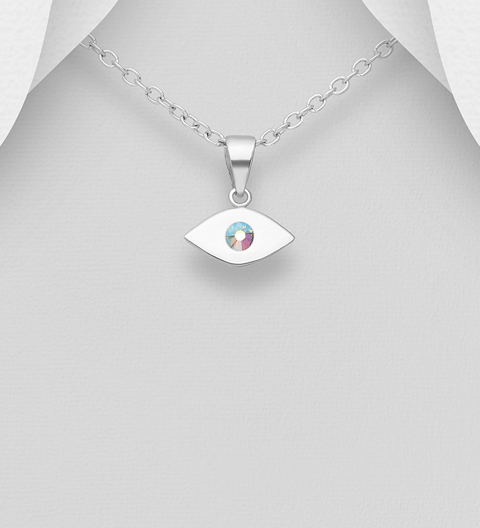 1583-535 - Sparkle by 7K - Wholesale 925 Sterling Silver Eye Pendant, Decorated with Various Fine Austrian Crystal