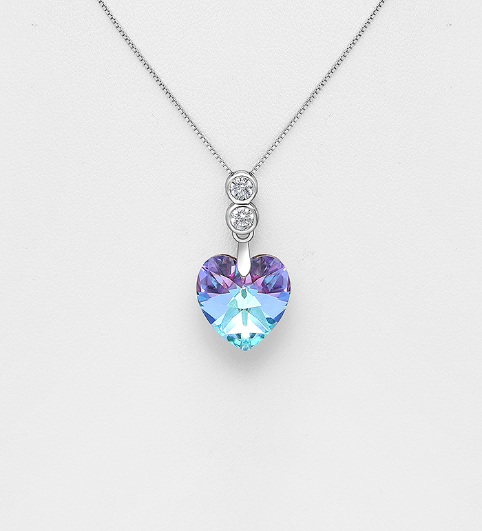 1583-74 - Sparkle by 7K - Wholesale 925 Sterling Silver Heart Necklace Decorated with CZ Simulated Diamonds and Fine Austrian Crystal