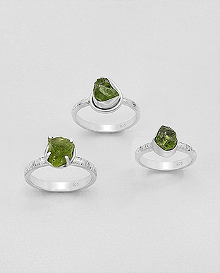 1851-172 - Wholesale JEWELLED - 925 Sterling Silver Ring Decorated with Uncut Peridot. Handmade. Shape and Size Will Vary.