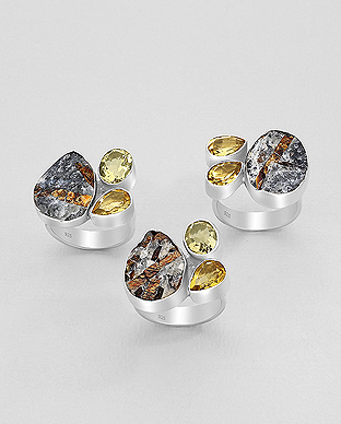 1851-191 - Wholesale JEWELLED - 925 Sterling Silver Ring Decorated with Astorophylite Druzy and Citrine. Handmade. Design, Shape and Size Will vary.