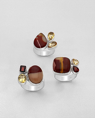 1851-195 - Wholesale JEWELLED - 925 Sterling Silver Ring Decorated with Mookaite Jasper, Citrine and Garnet . Handmade. Design, Shape and Size Will vary