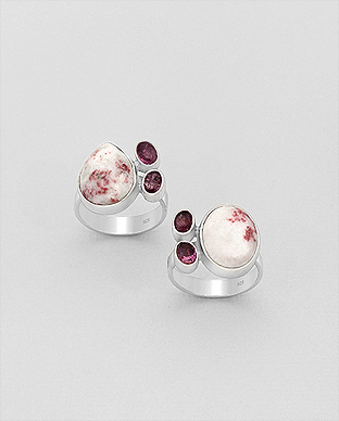 1851-206 - Wholesale JEWELLED - 925 Sterling Silver Ring, Decorated with Cinnabar and Pink Tourmaline. Handmade. Design, Shape and Size Will Vary. 