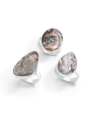 1851-282 - Wholesale JEWELLED - 925 Sterling Silver Ring, Decorated with Crazy Lace Agate. Handmade. Design, Shape and Size Will Vary.