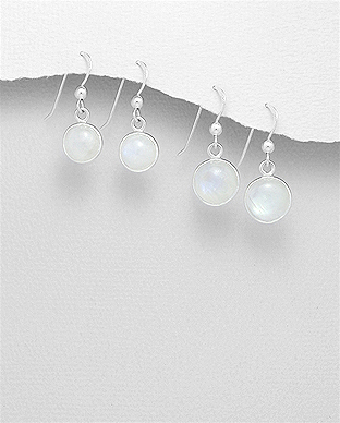 1851-51 - Wholesale JEWELLED - 925 Sterling Silver Hook Earrings Decorated with Rainbow Moonstone. Handmade. Design, Shape and Size Will Vary