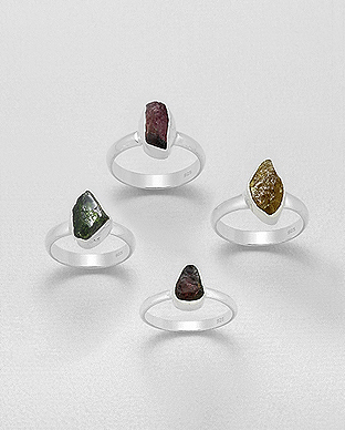 1851-84 - Wholesale JEWELLED - 925 Sterling Silver Ring Decorated with Tourmaline. Handmade. Design, Shape and Size Will Vary.