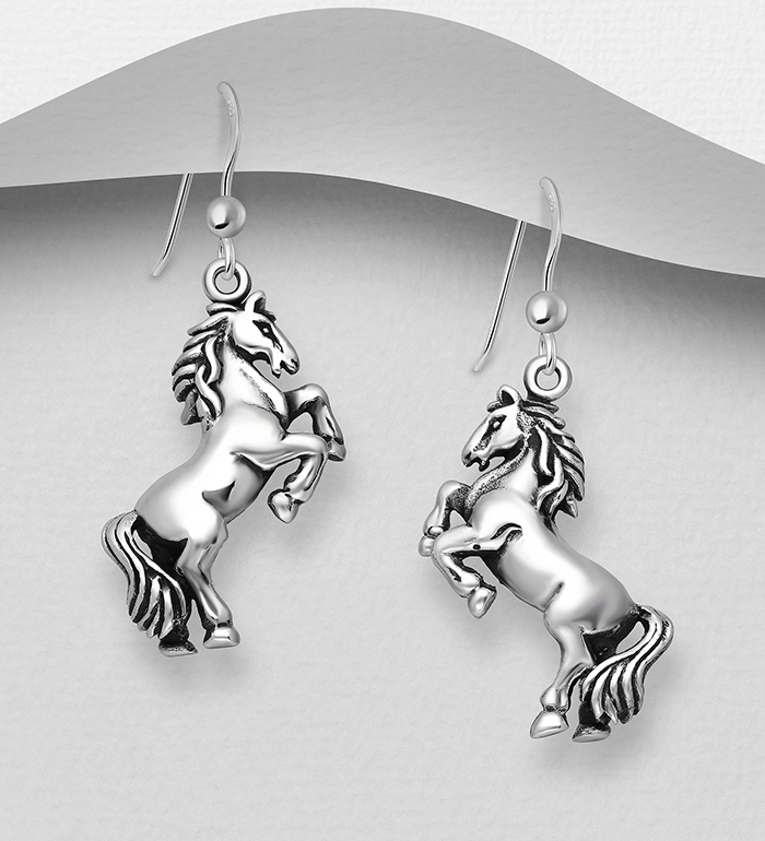 26-27 - Wholesale 925 Sterling Silver Oxidized Horse Hook Earrings