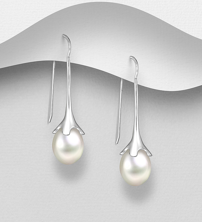 382-1108 - Wholesale 925 Sterling Silver Hook Earrings Decorated with Freshwater Pearls