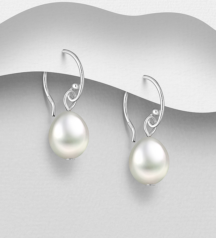 382-1763 - Wholesale 925 Sterling Silver Hook Earrings Beaded with Freshwater Pearls