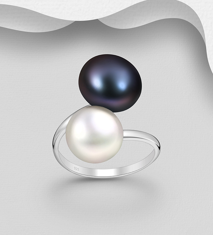 382-1924 - Wholesale 925 Sterling Silver Adjustable Ring, Decorated With Freshwater Pearls