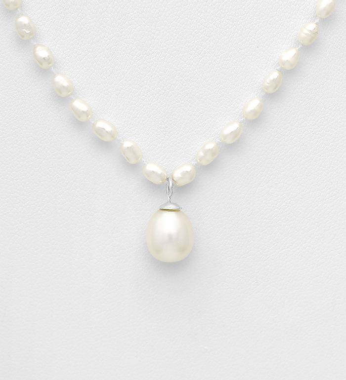 382-2356 - Wholesale 925 Sterling Silver Necklace Beaded With Fresh Water Pearls