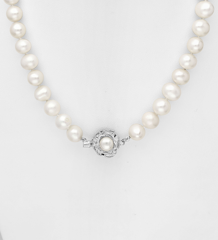 382-2426 - Wholesale White Base Rose Necklace Beaded With Fresh Water Pearls