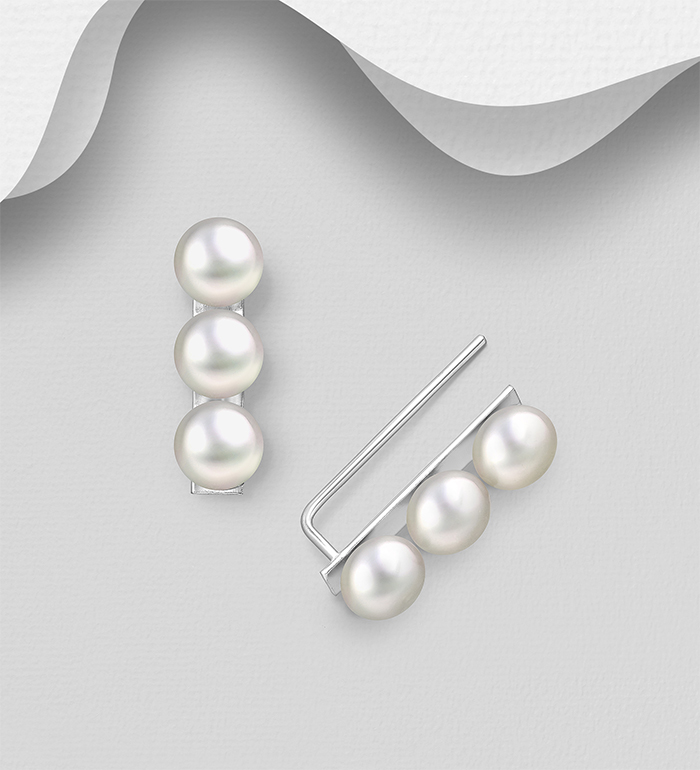 382-2712 - Wholesale 925 Sterling Silver Earrings Decorated With Fresh Water Pearls