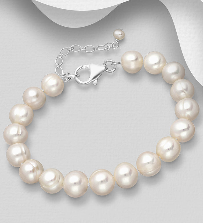 382-2771AA - Wholesale 925 Sterling Silver Bracelet, Beaded with 8-8.5 mm Diameter AA Freshwater Pearls