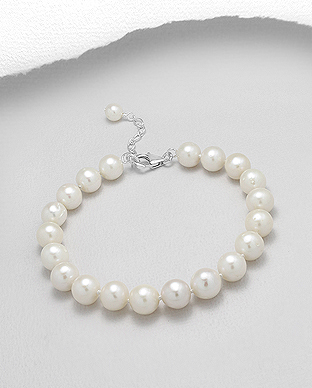 382-2771AAA - Wholesale 925 Sterling Silver Bracelet, Beaded with 8-8.5 mm Diameter AA Freshwater Pearls