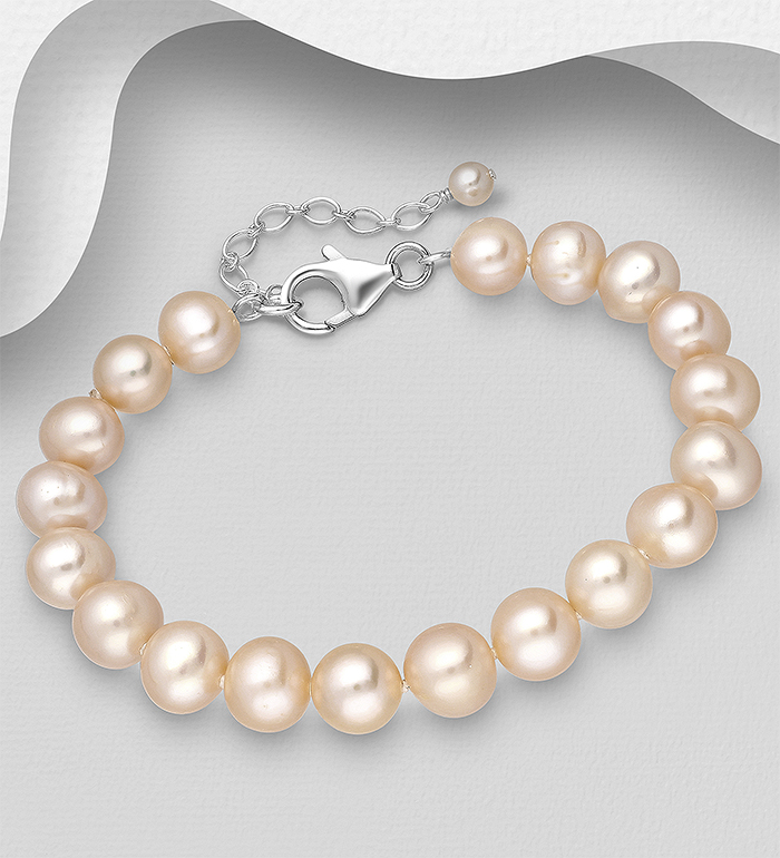 382-2771AAX - Wholesale 925 Sterling Silver Bracelet, Beaded with 8-8.5 mm Diameter AA+ Freshwater Pearls