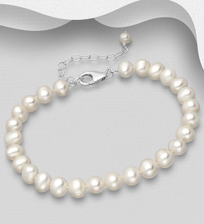 382-2772AA - Wholesale 925 Sterling Silver Bracelet, Beaded with 6-6.5 mm Diameter AA Freshwater Pearls